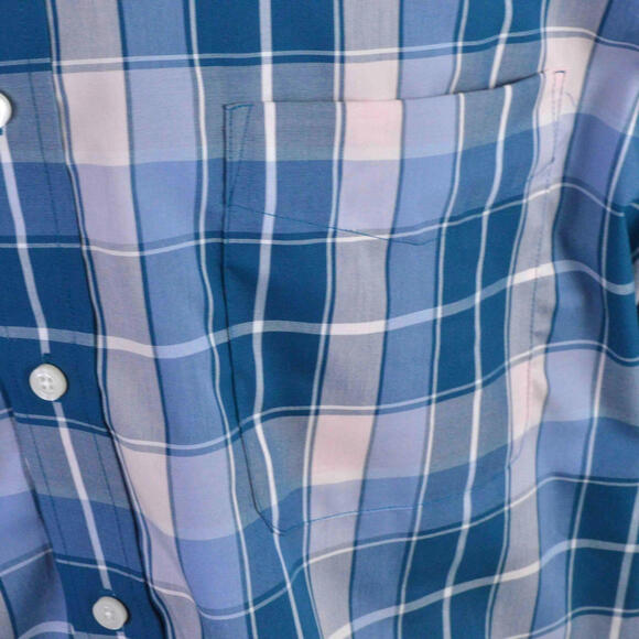 Oak Hill Mens Shirt 1XT Blue White Gray Stripe Wrinkle Free Cool Dry 100% Cotton - Picture 3 of 7